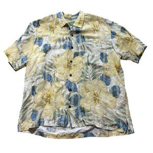 Tommy Bahamas Men's Sz Extra Large Yellow Casual Hawaiian Silk Floral